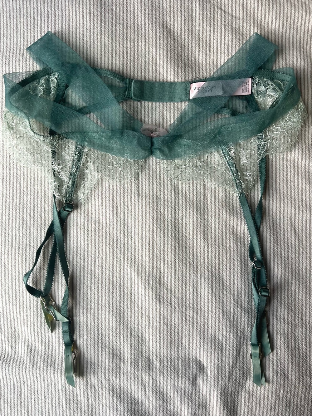 Victoria's Secret Teal Lace Garter Belt with Sheer Trim Size XS / S